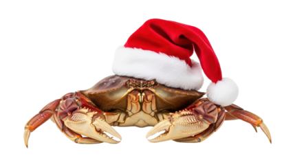 Festive Crab Wearing a Red Santa Hat isolated PNG with Transparent Background