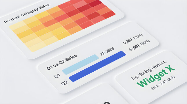 Business analytics charts and graphs showing sales data and product performance - Powered by Adobe