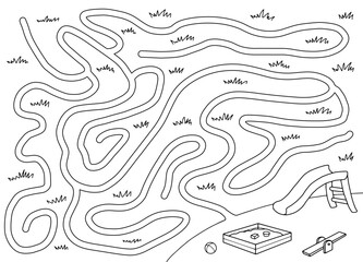 Playground maze graphic black white sketch illustration vector