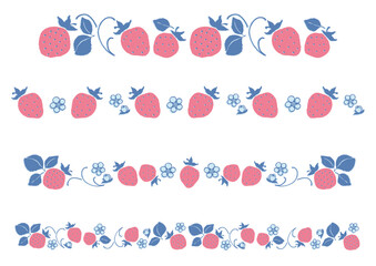 レトロ風のポップなイチゴのライン素材