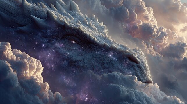 Celestial dragon made of stars and nebulas floating in space cosmic and dreamlike fantasy art