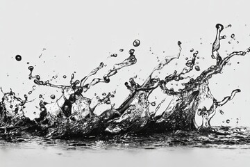 clean, sharp, chaotic water splatter against a clean, simple white background, emphasizing the high contrast and irregular, sharp edges of the droplets, abstract spray, h