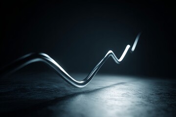 A clean, dramatic, moody shot of a single, illuminated, stylized simple graph (focused object) showing a steady, upward growth curve, emphasizing stability, long-term, ci