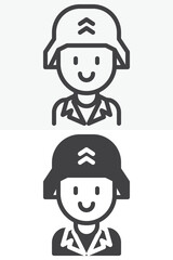 Soldier portrait line and solid different style vector icon set