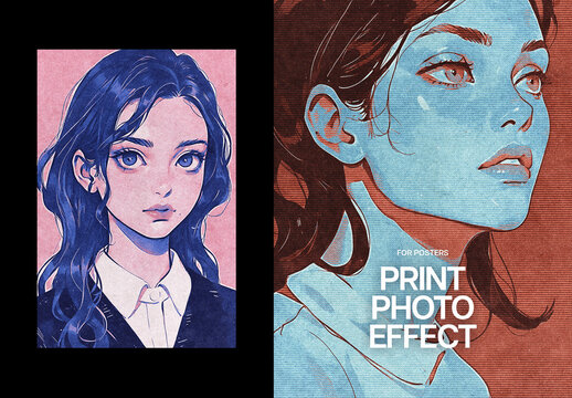 Printed Halftone Poster Photo Effect Mockup