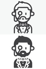 Old butler line and solid different style vector icon set