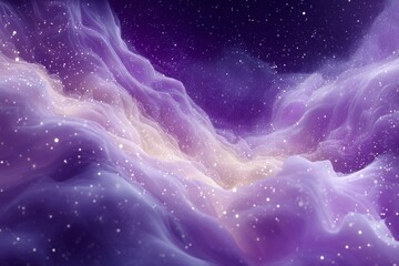 Ethereal Swirling Clouds with Glowing Lights in a Cosmic Purple Gradient Background