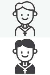 Priest person line and solid different style vector icon set