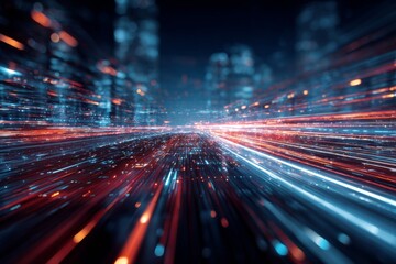 Abstract Digital Background with Vibrant Colors and Light Trails Representing Technology and Innovation in a Futuristic Environment