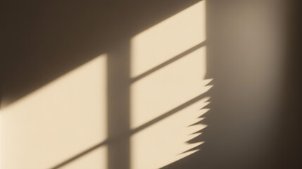 Warm sunlight cast through window blinds creating abstract patterns on a blank wall. The soft light and shadows evoke a sense of calm, minimalism and quiet, modern simplicity.