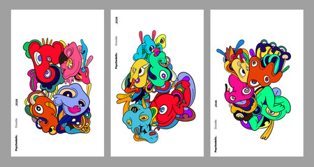 Abstract colorful doodle art design, psychedelic cartoon, pattern seamless background texture vector