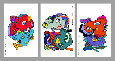 Abstract colorful doodle art design, psychedelic cartoon, pattern seamless background texture vector