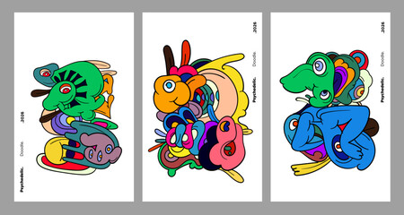 Abstract colorful doodle art design, psychedelic cartoon, pattern seamless background texture vector