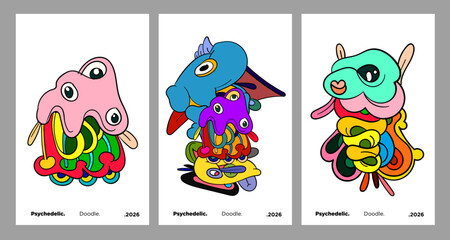 Abstract colorful doodle art design, psychedelic cartoon, pattern seamless background texture vector