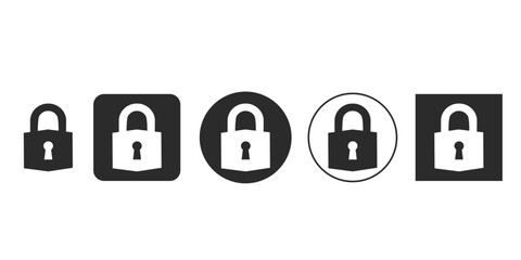 Set of five unlocked security padlock icons for UI design | Open keyhole safety sign vector illustration | Different shapes of black and white access granted symbols | Flat graphic design element