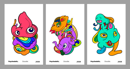 Abstract colorful doodle art design, psychedelic cartoon, pattern seamless background texture vector