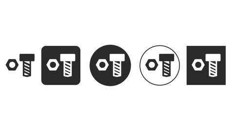 Vector icon of nut and bolt fastener system for engineering | Minimalist hardware construction tool solid glyph | Mechanical fastener symbol for DIY and repair apps | Simple black and white icon set