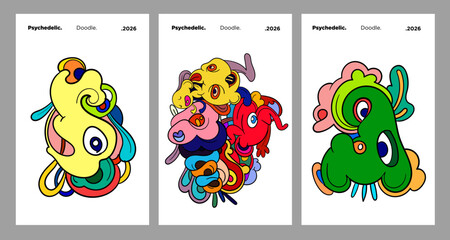 Abstract colorful doodle art design, psychedelic cartoon, pattern seamless background texture vector