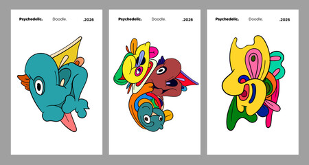 Abstract colorful doodle art design, psychedelic cartoon, pattern seamless background texture vector