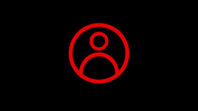 Red user icon profile silhouette in a circle, simple vector graphic symbol for identity, anonymous, or login concept, isolated on black background.