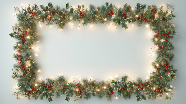 Festive garland frame with warm glowing decorations - Powered by Adobe