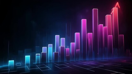Futuristic glowing bar graph visualization animation - Powered by Adobe