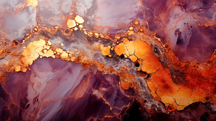 A Purple and Golden Marble Texture. Abstract Stone, Rock Pattern, Mineral Backdrop.