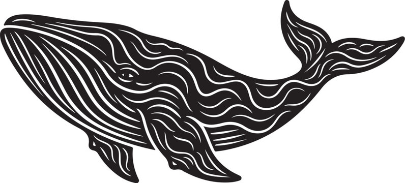 Stylized black and white whale illustration marine