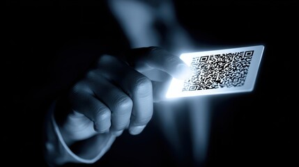 Person displays qr code for scanning hand presents qr code digital interaction ready