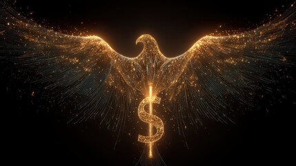 Golden angel with wings and sparks radiates brightly celestial figure adorned with gilded wings casts luminous sparks