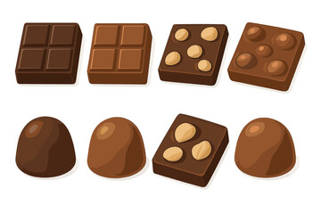 Assortment of dark and milk chocolate pieces with nuts and truffles