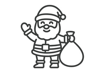 Cheerful Santa Claus character waving and carrying large sack of gifts