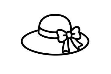 Wide brim sun hat with decorative bow outline drawing