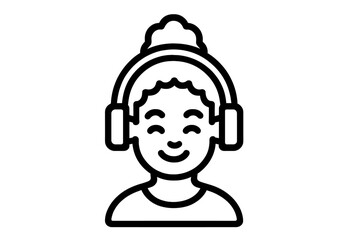 Outline icon of happy person wearing large over-ear headphones