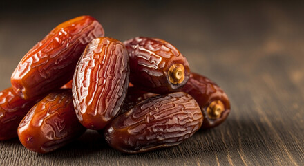 Pile of Ripe Dates on Wooden Surface.