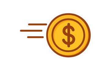 Fast moving golden dollar coin with dynamic motion lines