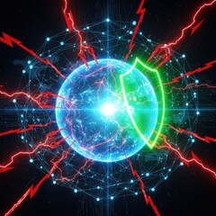 Fototapeta premium Digital realm defense: Energetic shield protecting global network from threats