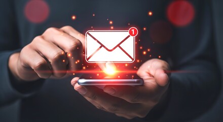Person holding smartphone with glowing email notification icon