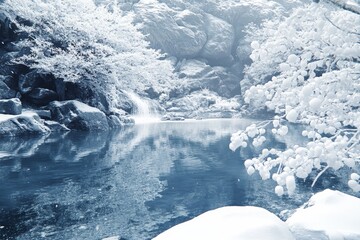 Fototapeta premium Serene Winter Landscape in Majestic Mountain Region Capturing Tranquil Ambiance and Weather Effects