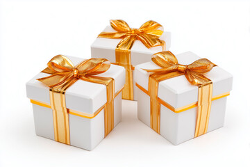 Obraz premium Set of gift box with golden ribbon isolated on white