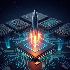 Fototapeta premium Artificial intelligence advancement through technological hardware innovation displayed