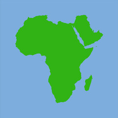 Green silhouette map of Africa in a simple flat vector style showing its full continental shape and regional divisions.