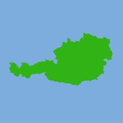 Obraz premium Green silhouette map of Austria in a simple flat vector style with clear landlocked shape and region divisions on a light background