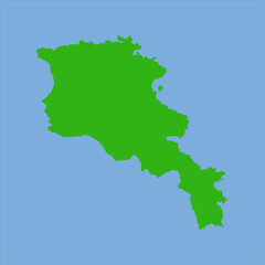 Green silhouette map of Armenia in simple flat vector style showing its compact landlocked shape and regional boundaries