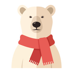 Obraz premium Illustration of a polar bear wearing a red scarf, winter animal portrait