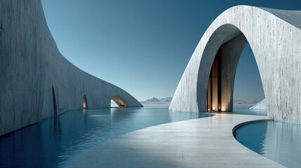 Futuristic abstract architecture with a textured concrete exterior dynamic geometric forms and open voids