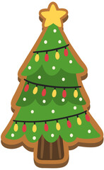 Christmas Tree with Lights Gingerbread Cookie Hand Drawn Vector Illustration