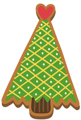 Christmas Tree Gingerbread Cookie Hand Drawn Vector Illustration