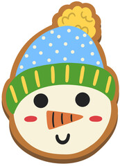 Snowman with Beanie Gingerbread Cookie Hand Drawn Vector Illustration
