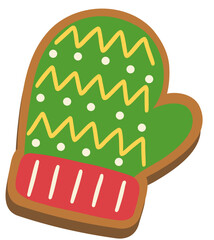 Winter Mitten Gingerbread Cookie Hand Drawn Vector Illustration